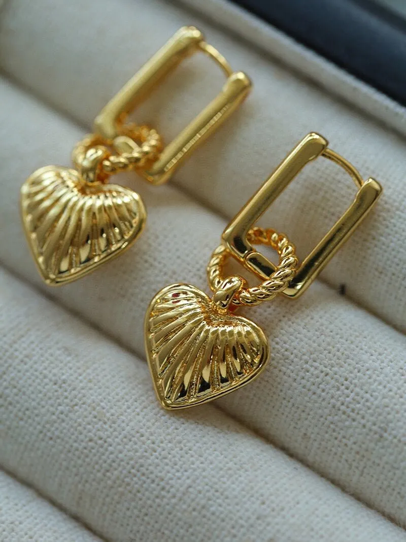 Classic Striped Heart Hoops Earrings