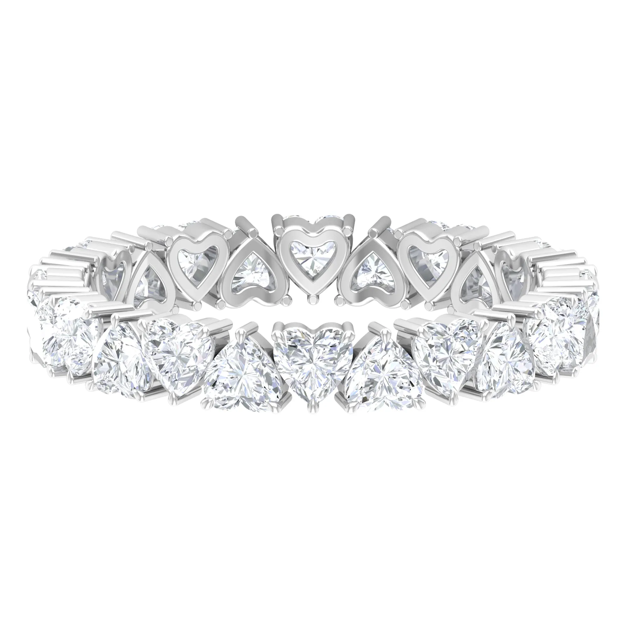 Claw Set Cubic Zirconia Heart Eternity Band Ring in Gold