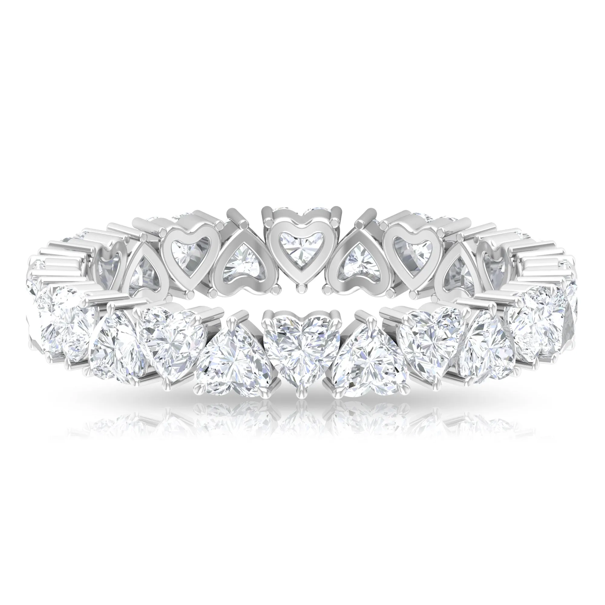 Claw Set Cubic Zirconia Heart Eternity Band Ring in Gold