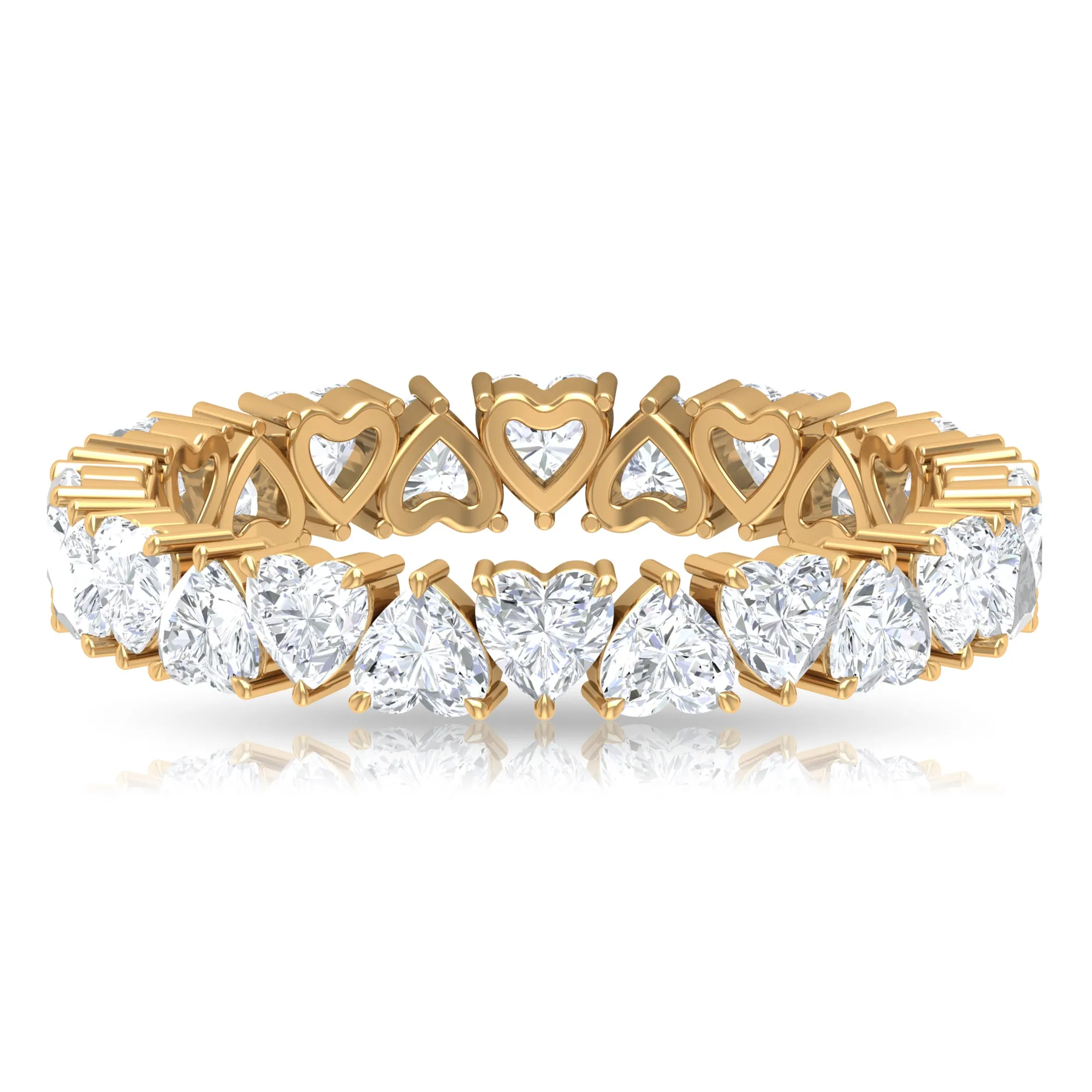 Claw Set Cubic Zirconia Heart Eternity Band Ring in Gold