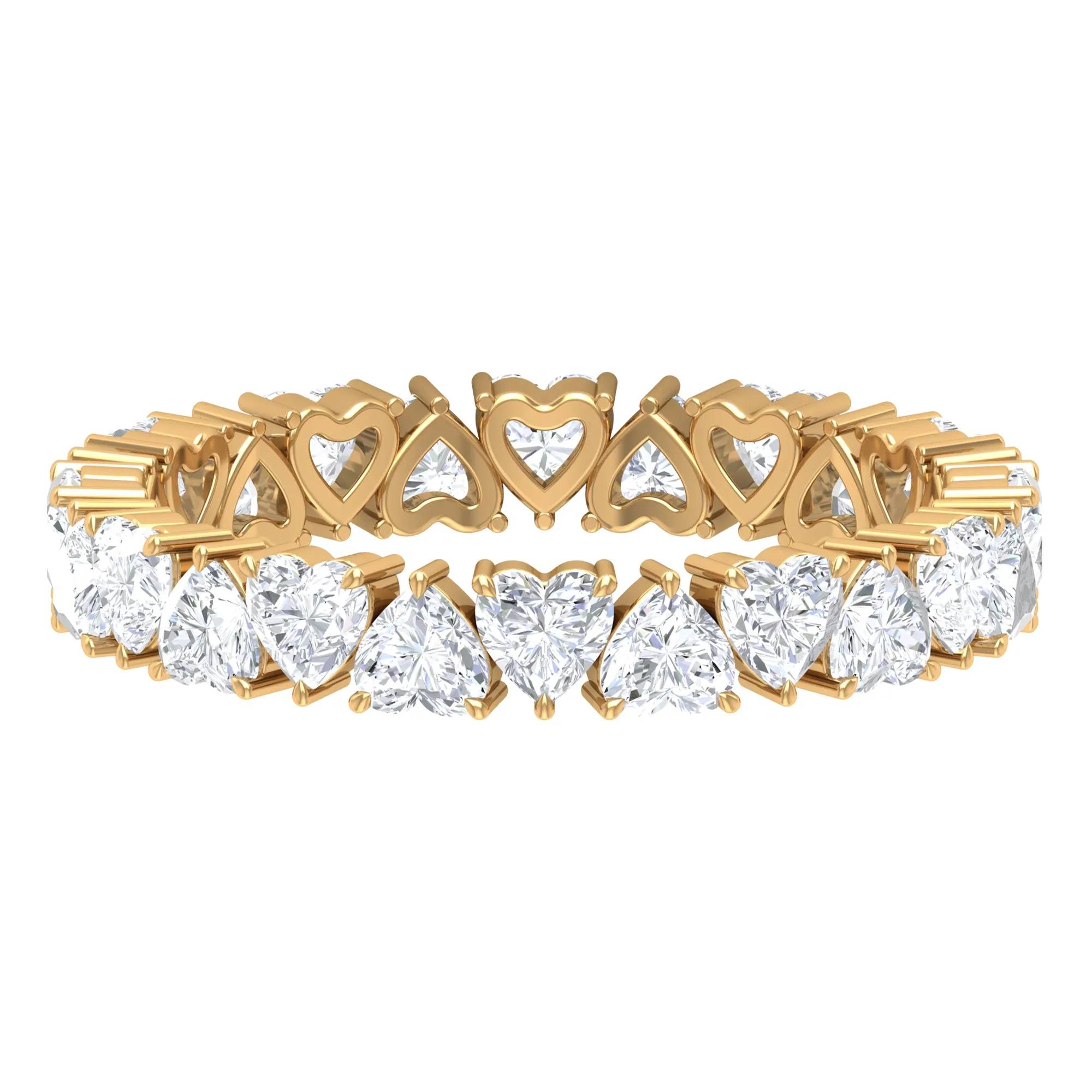 Claw Set Cubic Zirconia Heart Eternity Band Ring in Gold