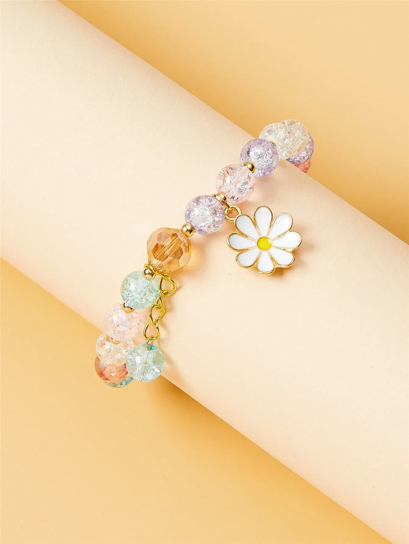 Colorful Flower Charm Beaded Bracelet Bead-string Bracelet Jewelry Accessory for