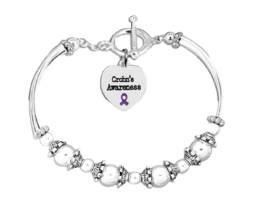 Crohn's Disease Awareness Purple Ribbon Partial Beaded Bracelets