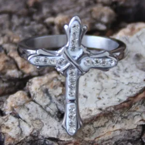 Cross Ring - Bling White Stone - Ring - R194