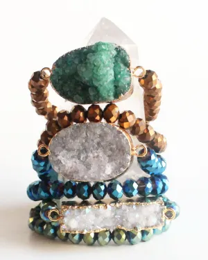 Crystal Double Stretch Beaded Druzy Set Bracelet