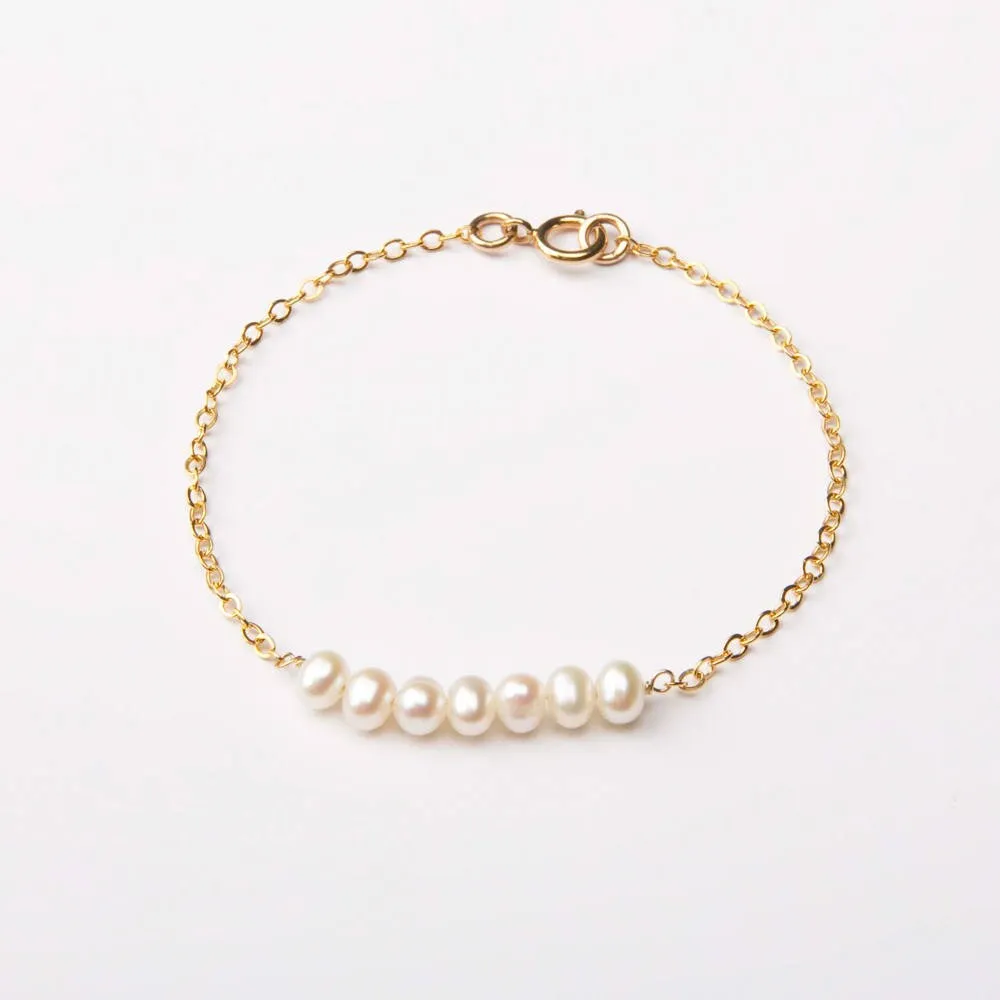 Custom Gold Bar, Satellite Chain, Freshwater Pearl Bracelet Set of 3 - CG301B. Starts at