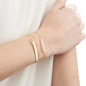 Custom Gold Bar, Satellite Chain, Freshwater Pearl Bracelet Set of 3 - CG301B. Starts at