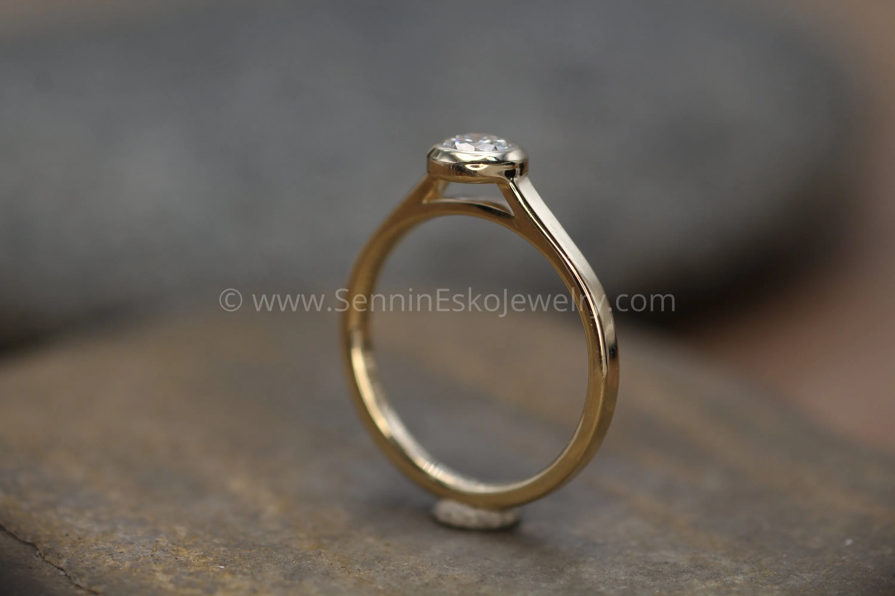 Diamond Peekaboo Yellow Gold Hand Made Vintage Inspired Engagement Ring