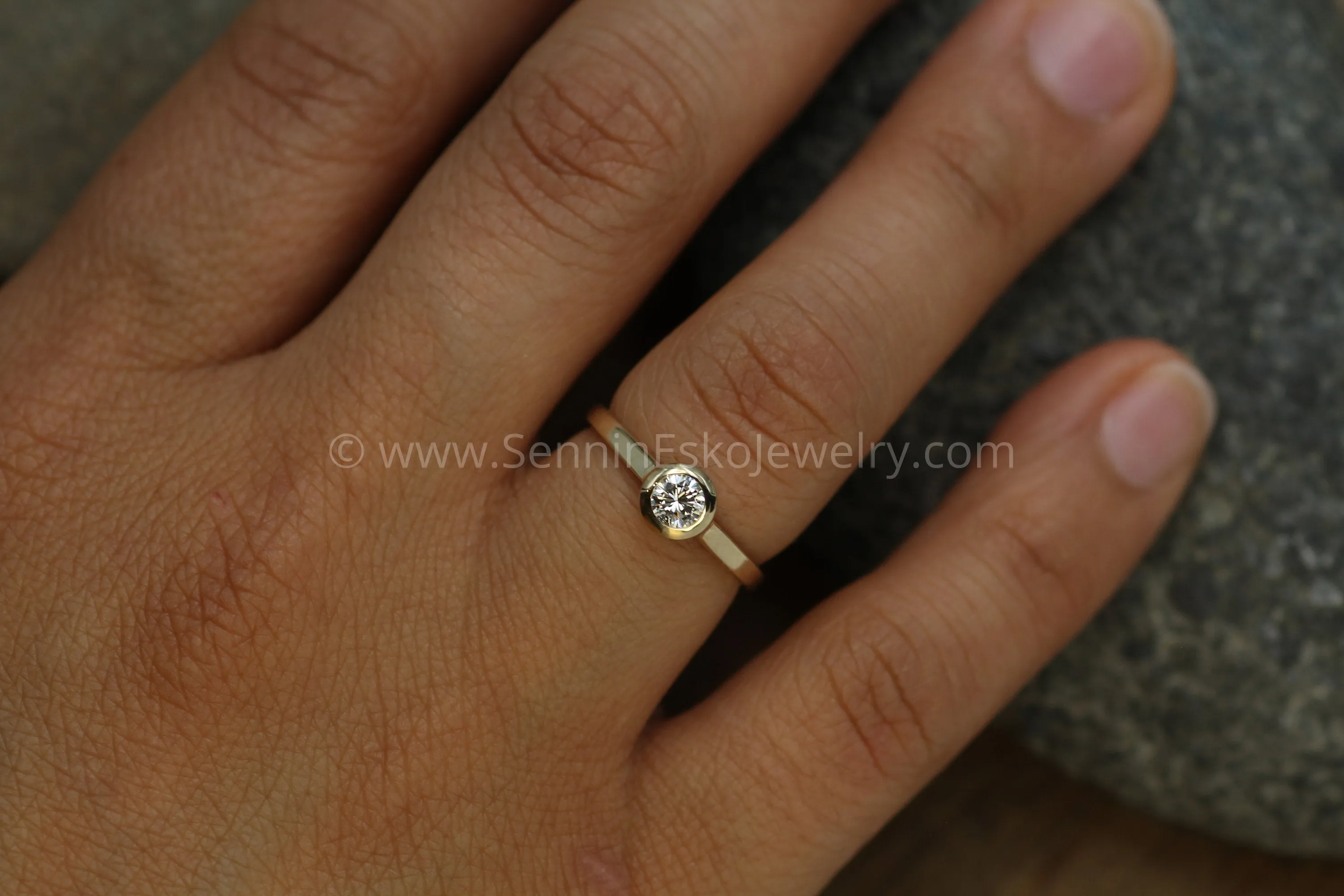 Diamond Peekaboo Yellow Gold Hand Made Vintage Inspired Engagement Ring