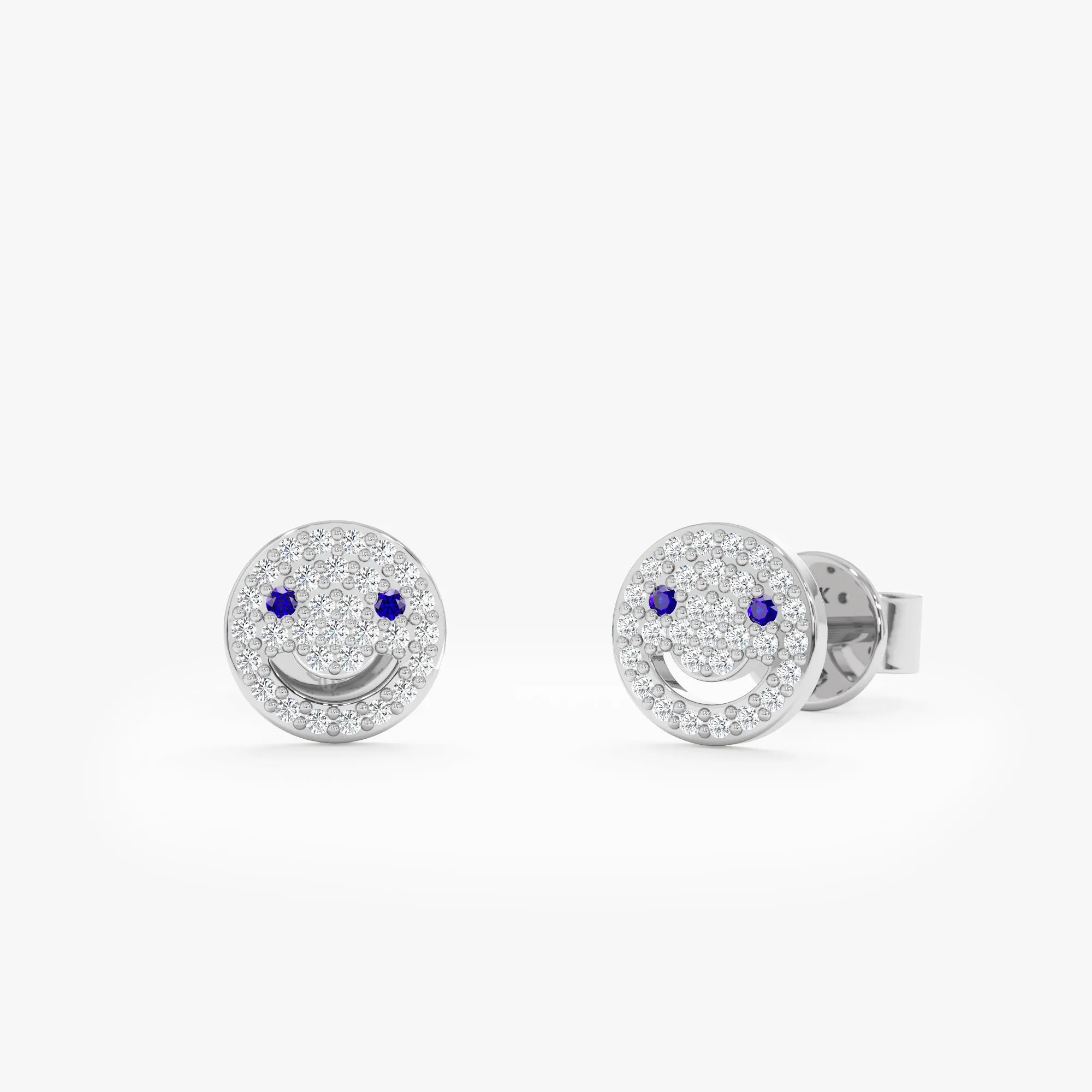 Diamond Sapphire Happy Face Studs, Joy