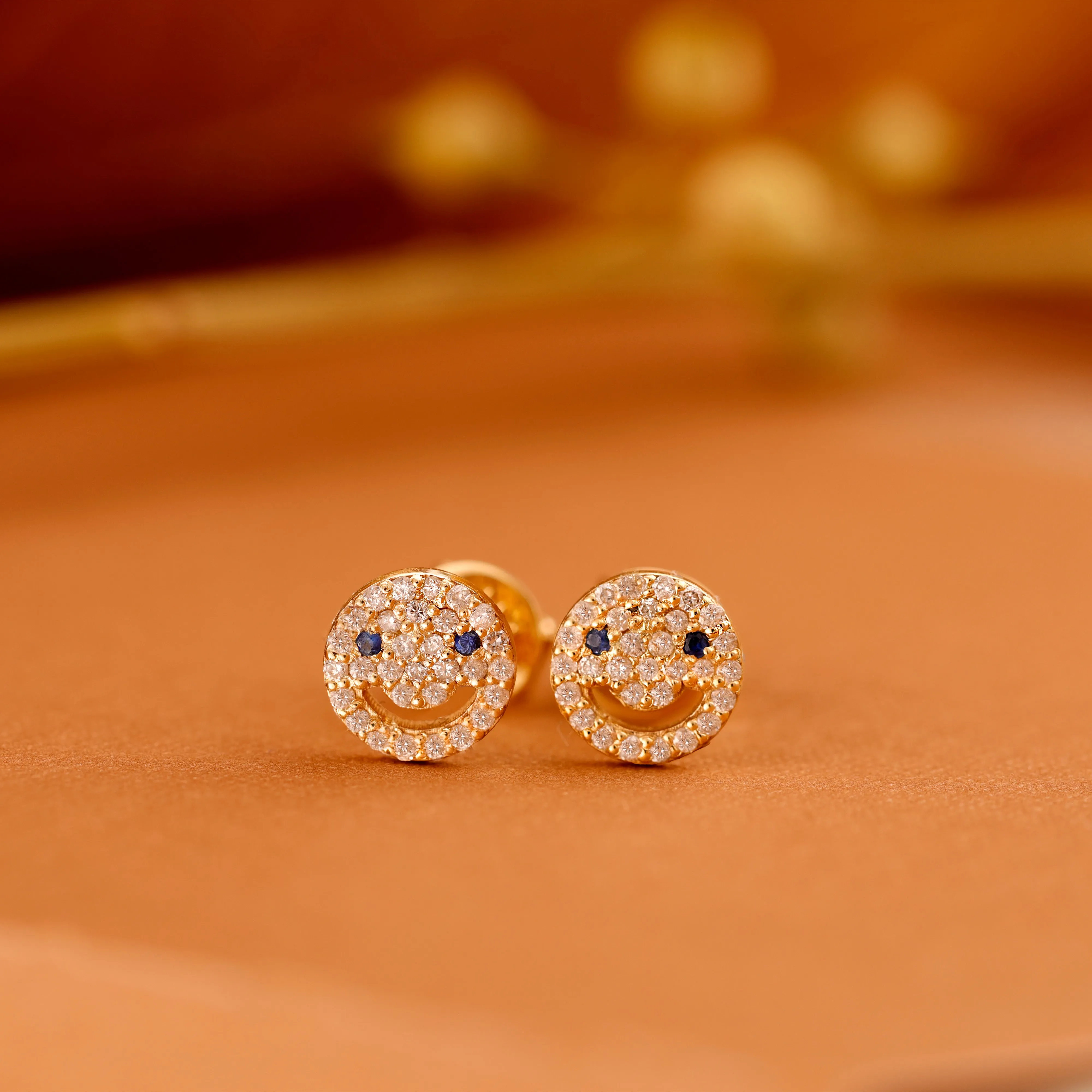 Diamond Sapphire Happy Face Studs, Joy