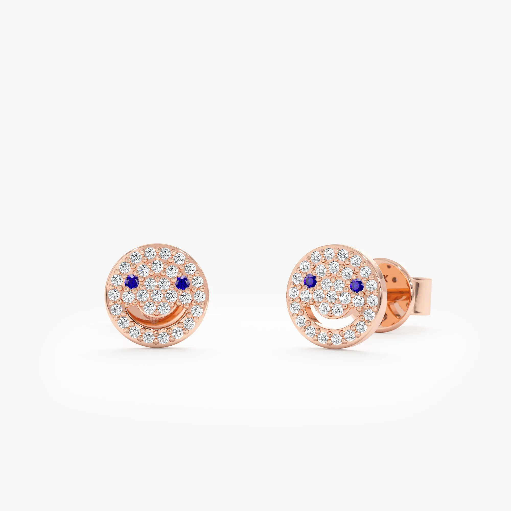 Diamond Sapphire Happy Face Studs, Joy