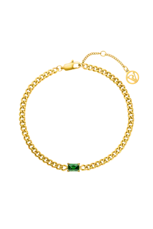 Emerald Curb Bracelet Green 14K Gold Plated