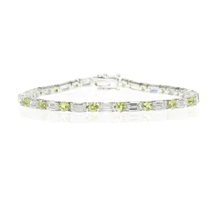 Emerald Cut Diamond and Round Peridot Bracelet