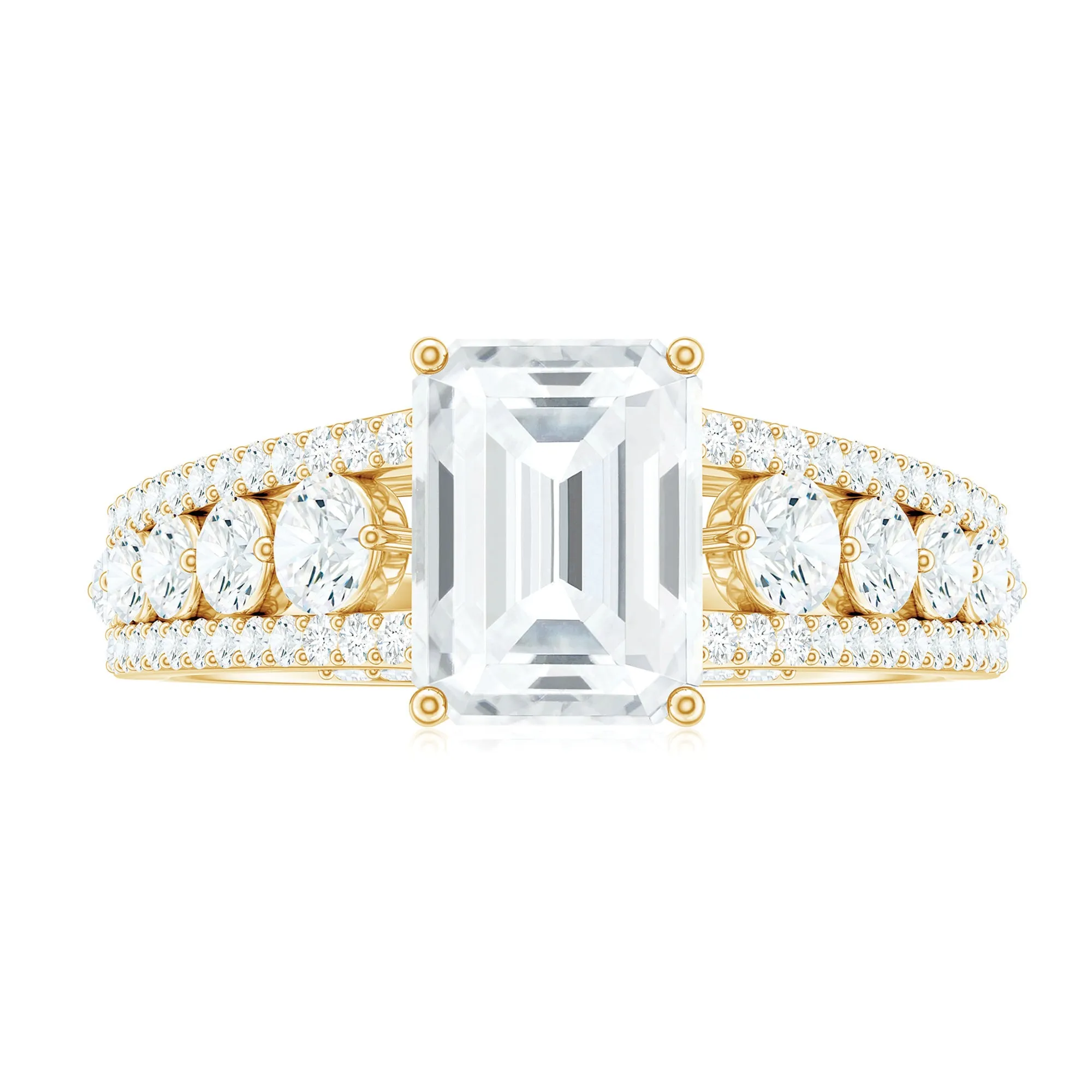 Emerald Cut Moissanite Solitaire Engagement Ring with Side Stones