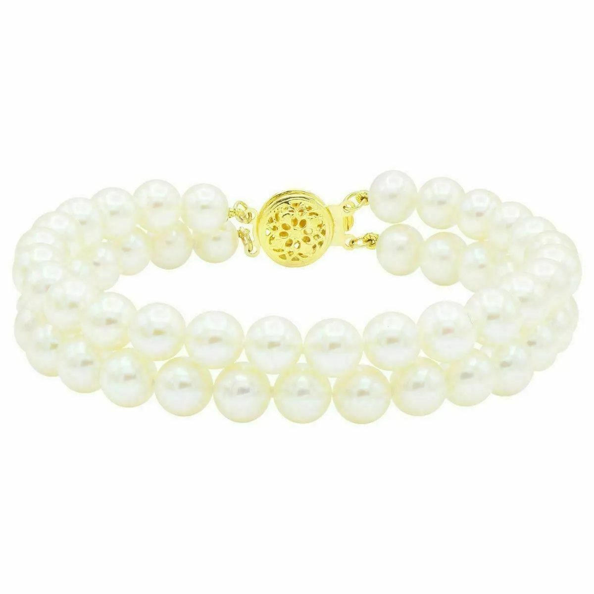 ESTATE PEARLS 14KT YELLOW GOLD CLASSIC DOUBLE STRAND OPEN FILIGREE LOVE BRACELET