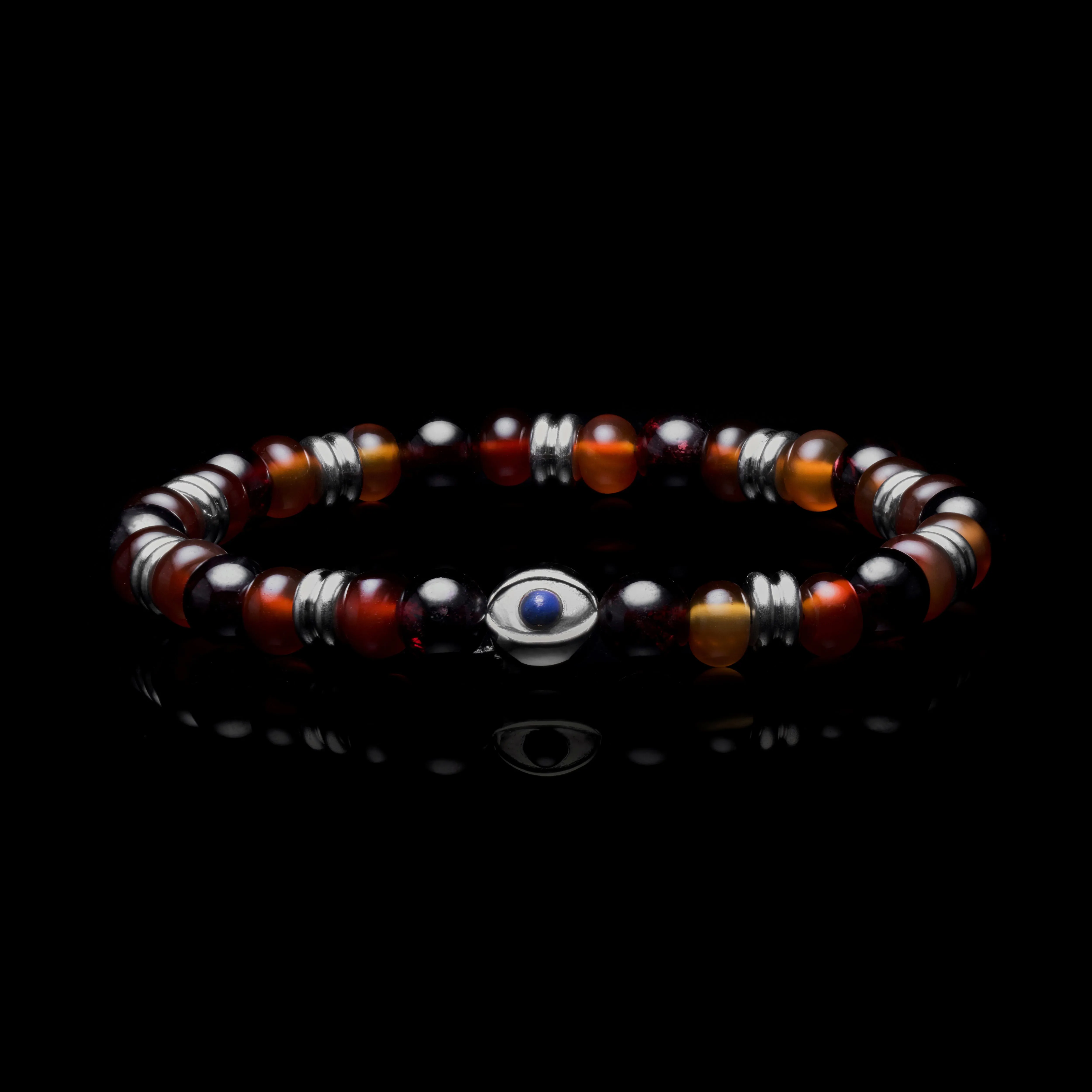 Evil Eye Agate Beaded Bracelet