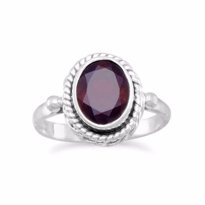 Faceted Garnet Ring with Rope Edge