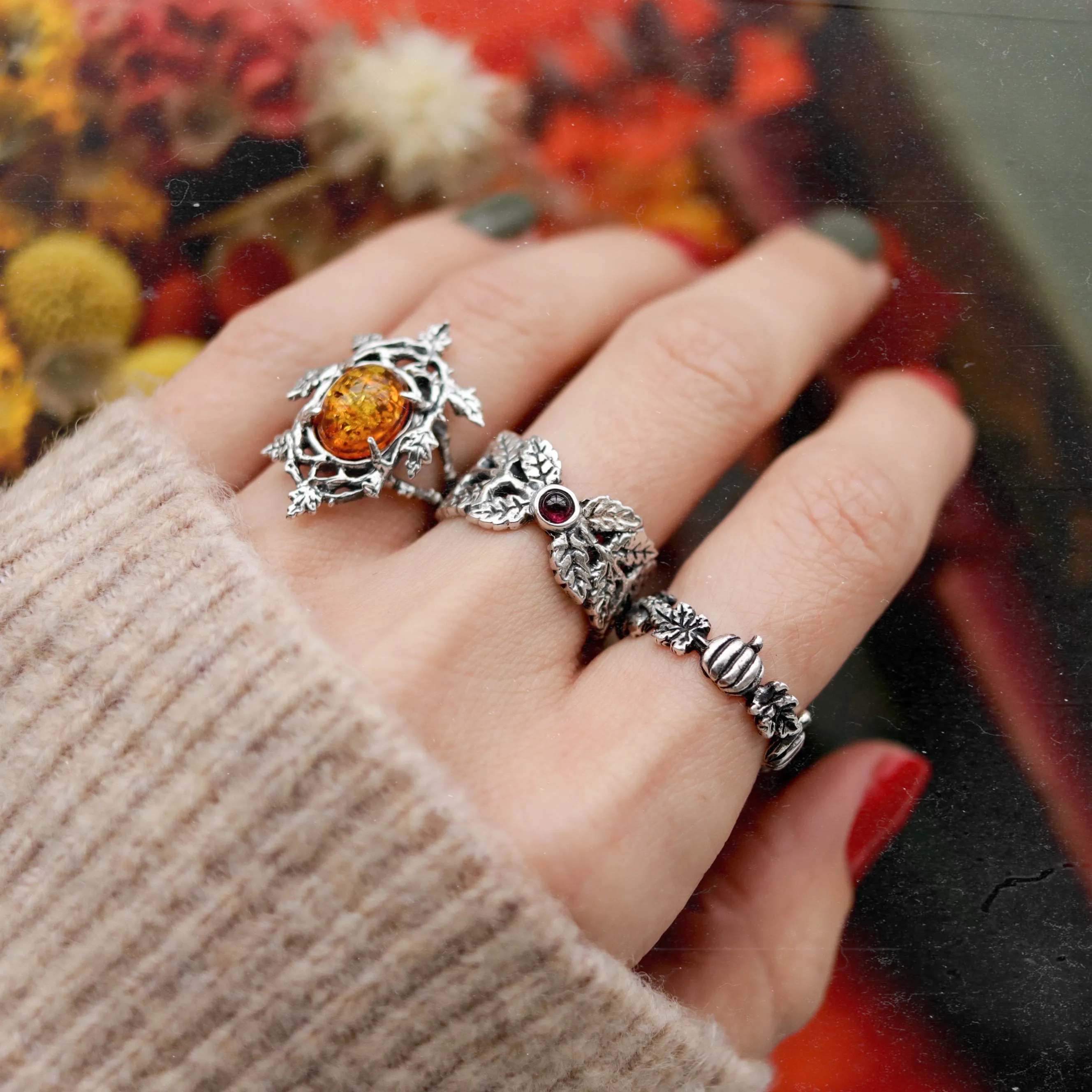 Fern Cradle Garnet Ring