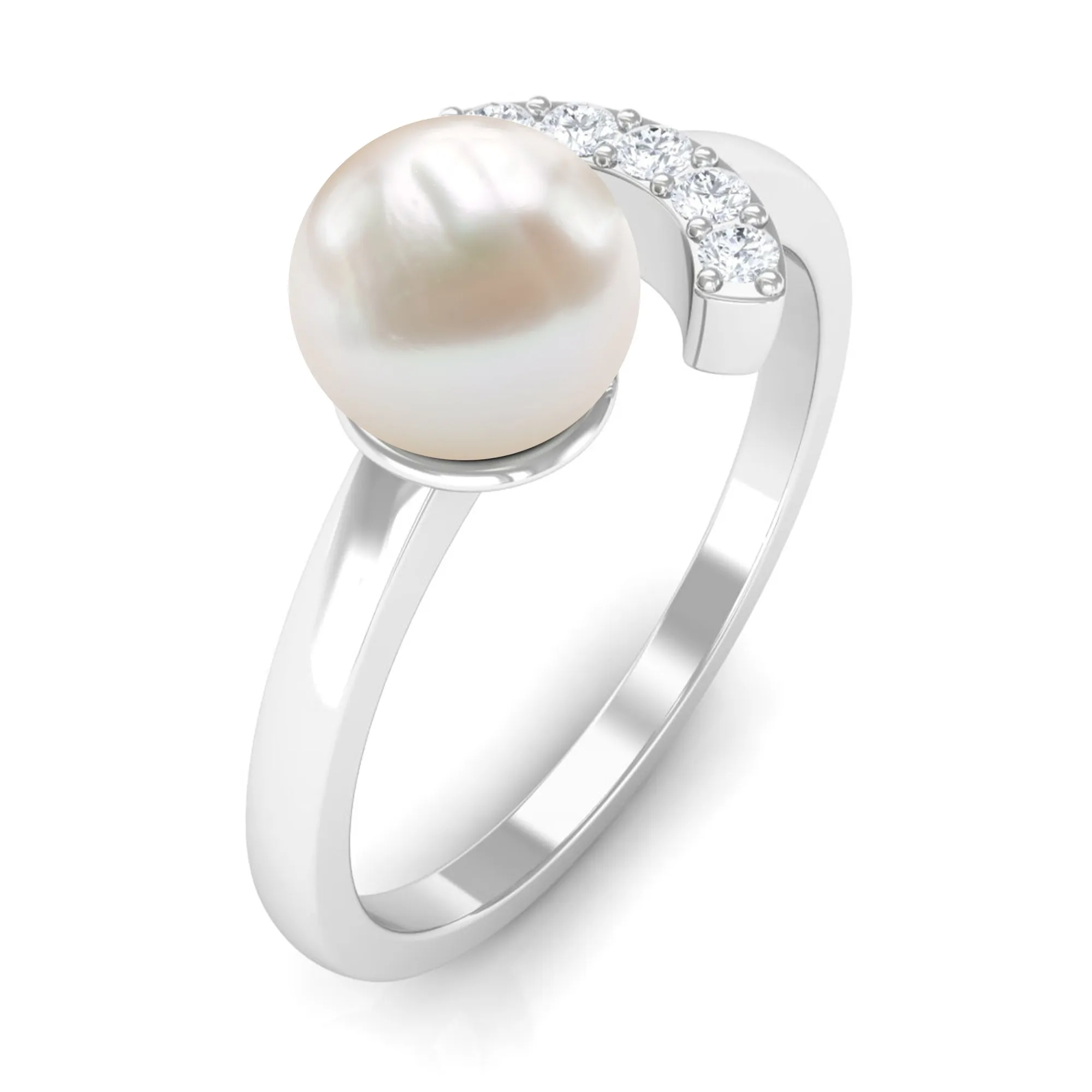 Freshwater Pearl and Diamond Cuff Ring