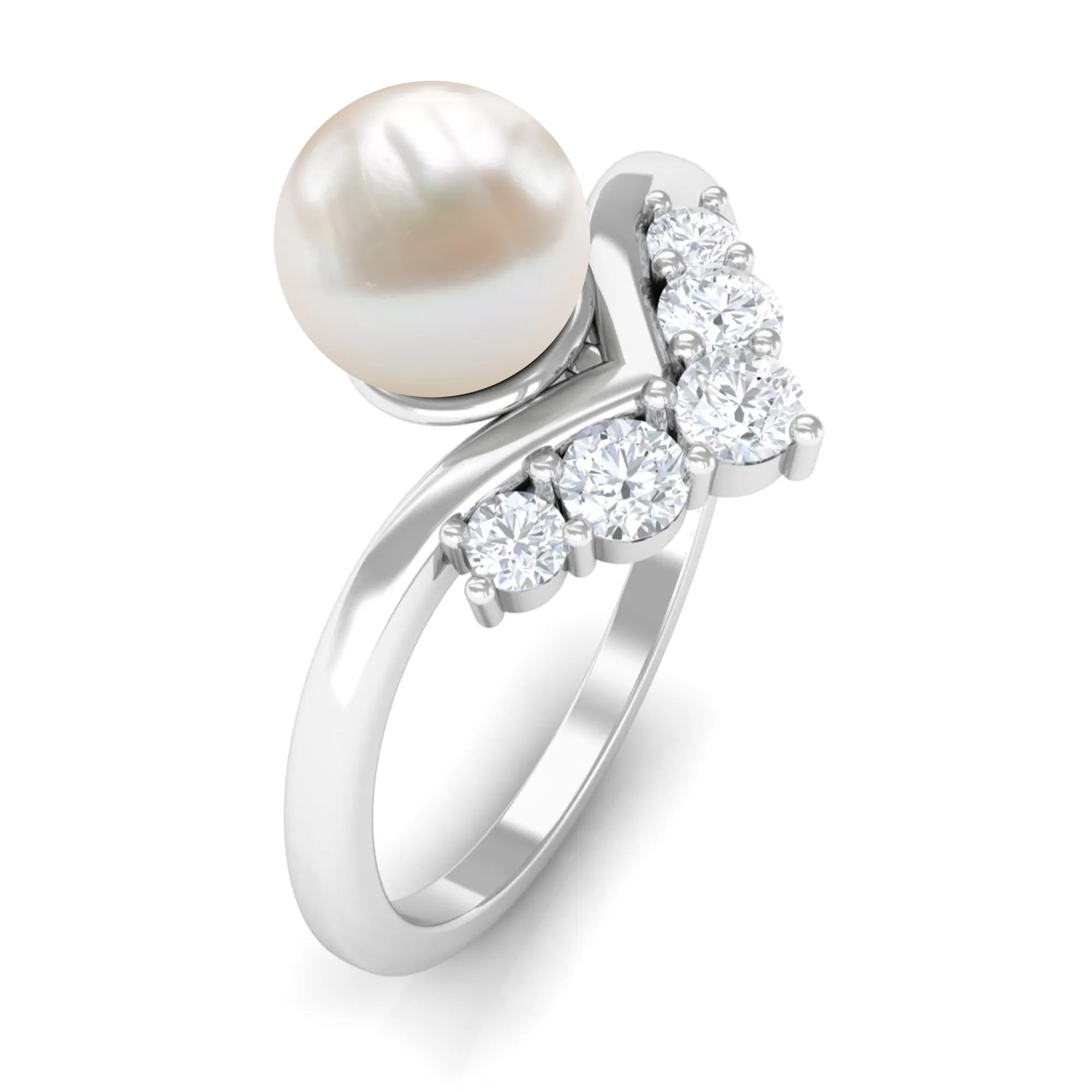 Freshwater Pearl and Diamond Minimal Chevron Ring