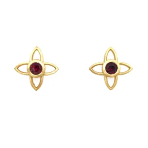 Garnet Joy Flower Earrings 15MM Post 24K Gold Vermeil