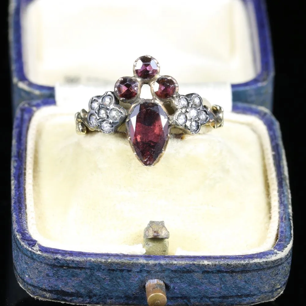 Georgian Fleur De Lis Garnet And Rose Cut Diamond Ring