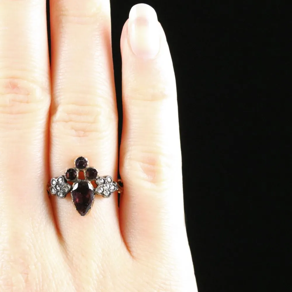 Georgian Fleur De Lis Garnet And Rose Cut Diamond Ring