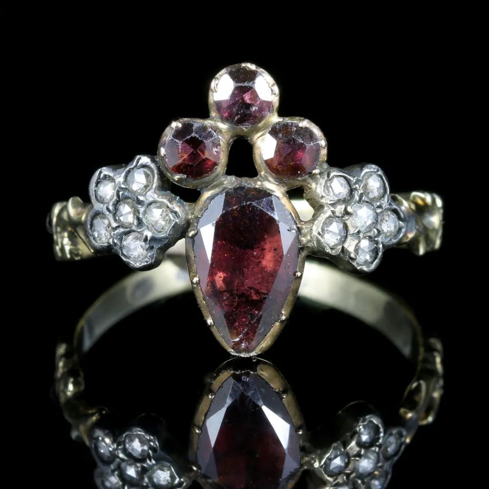 Georgian Fleur De Lis Garnet And Rose Cut Diamond Ring