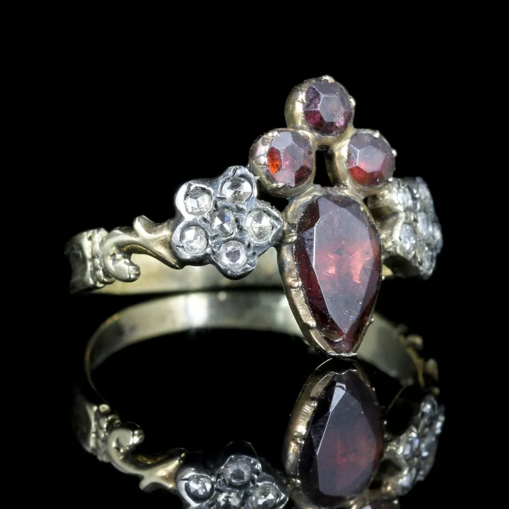 Georgian Fleur De Lis Garnet And Rose Cut Diamond Ring