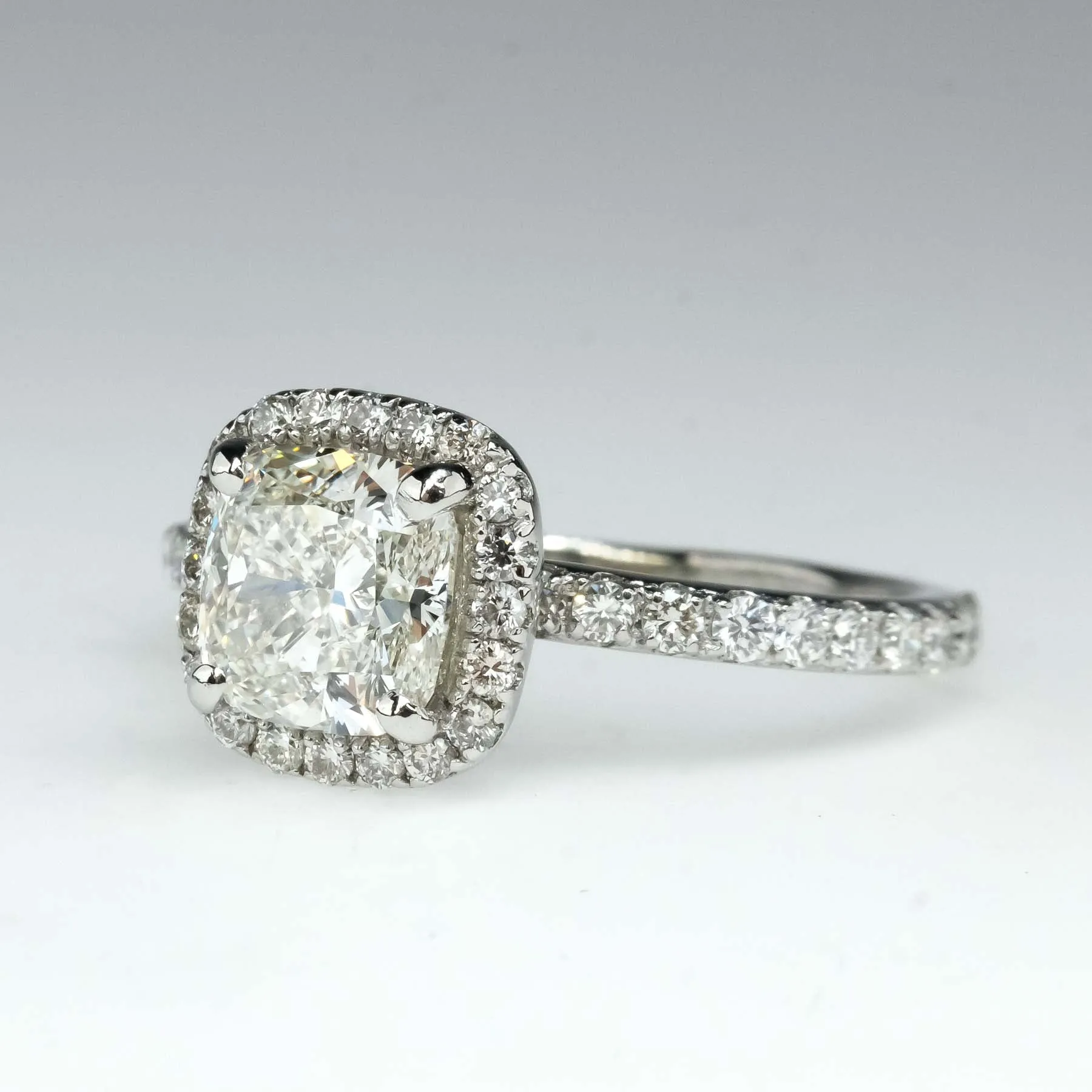 GIA 1.80ct Cushion Cut Diamond Halo Engagement Ring in Platinum