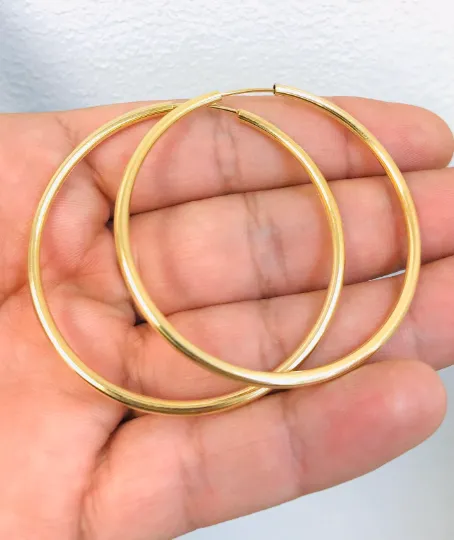 Gold Endless Hoops Earrings 2x2" 14K Solid Yellow Gold Filled / Sleeper Earrings / Argollas Arracadas Oro Laminado / Everyday Earrings