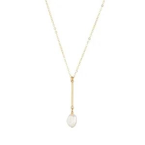 Gold Filled Bar & Baroque Pearl Pendant Necklace