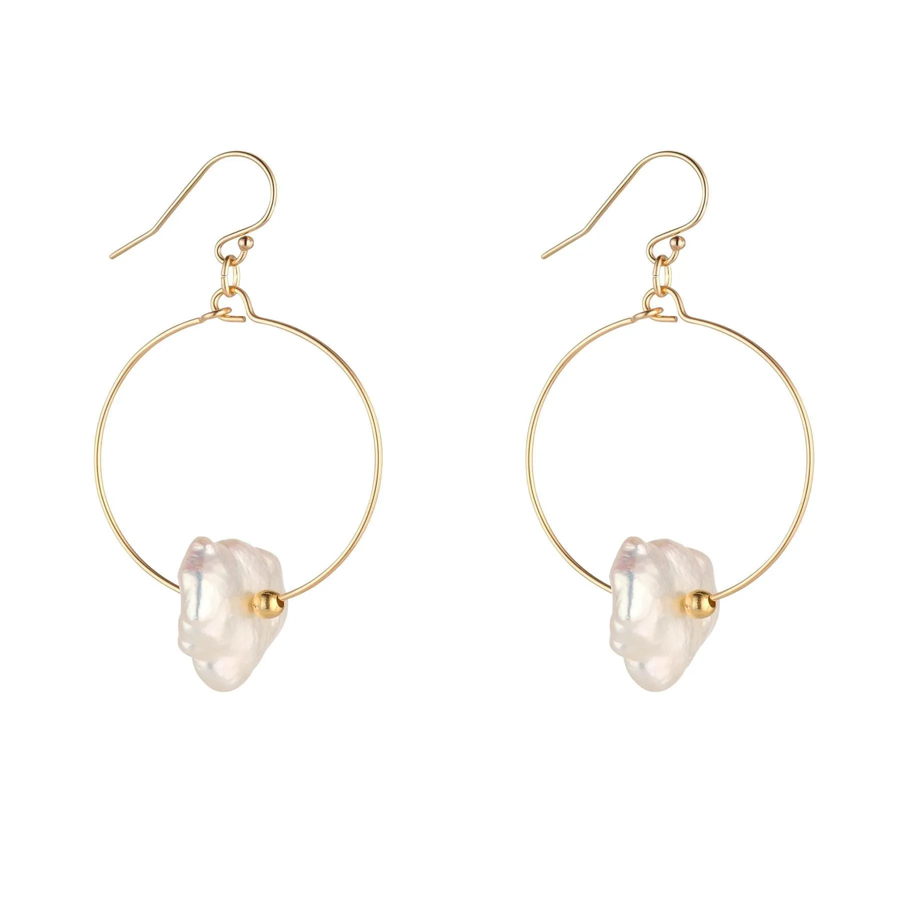 Gold Filled Flat Keshi Pearl Small Hoop Earrings