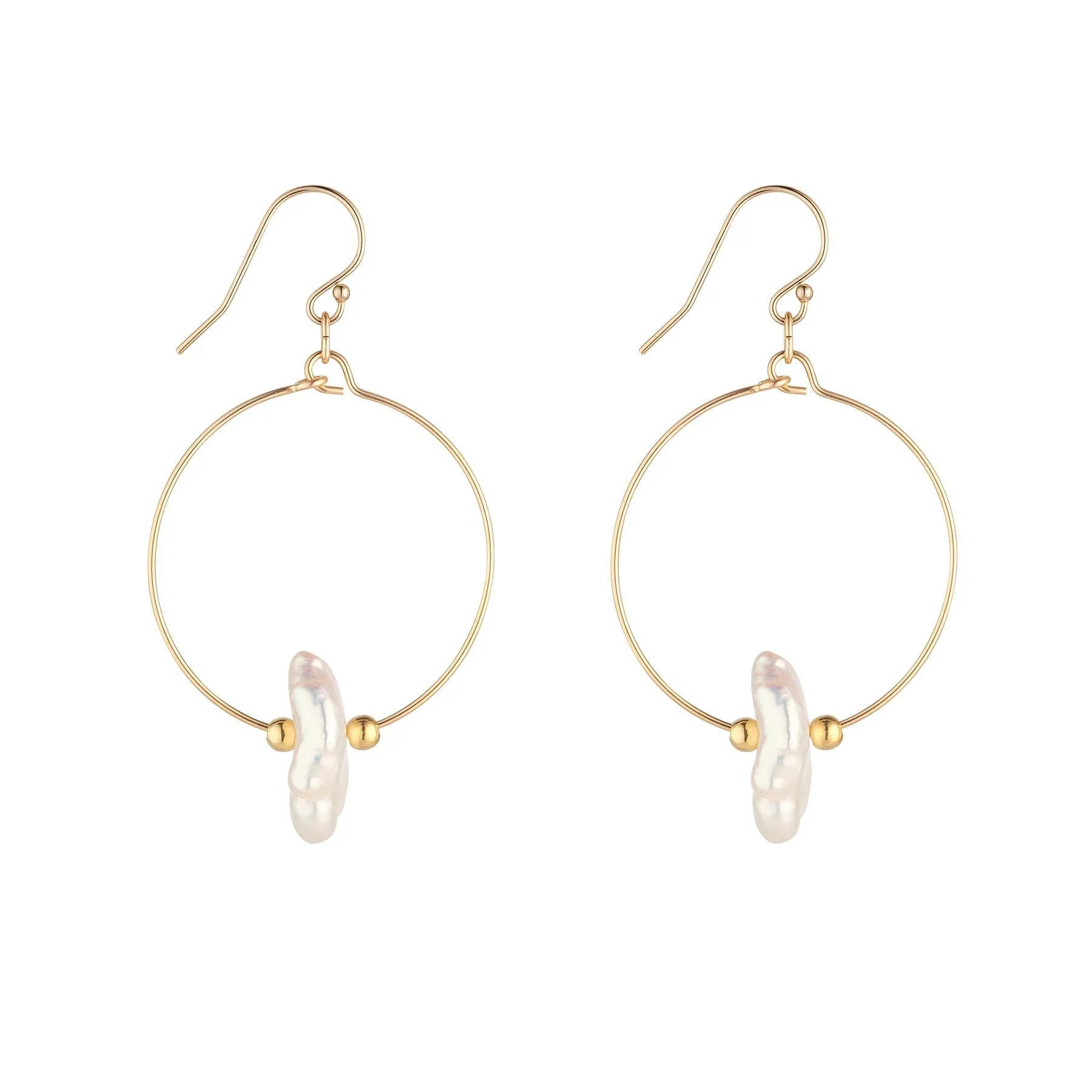 Gold Filled Flat Keshi Pearl Small Hoop Earrings