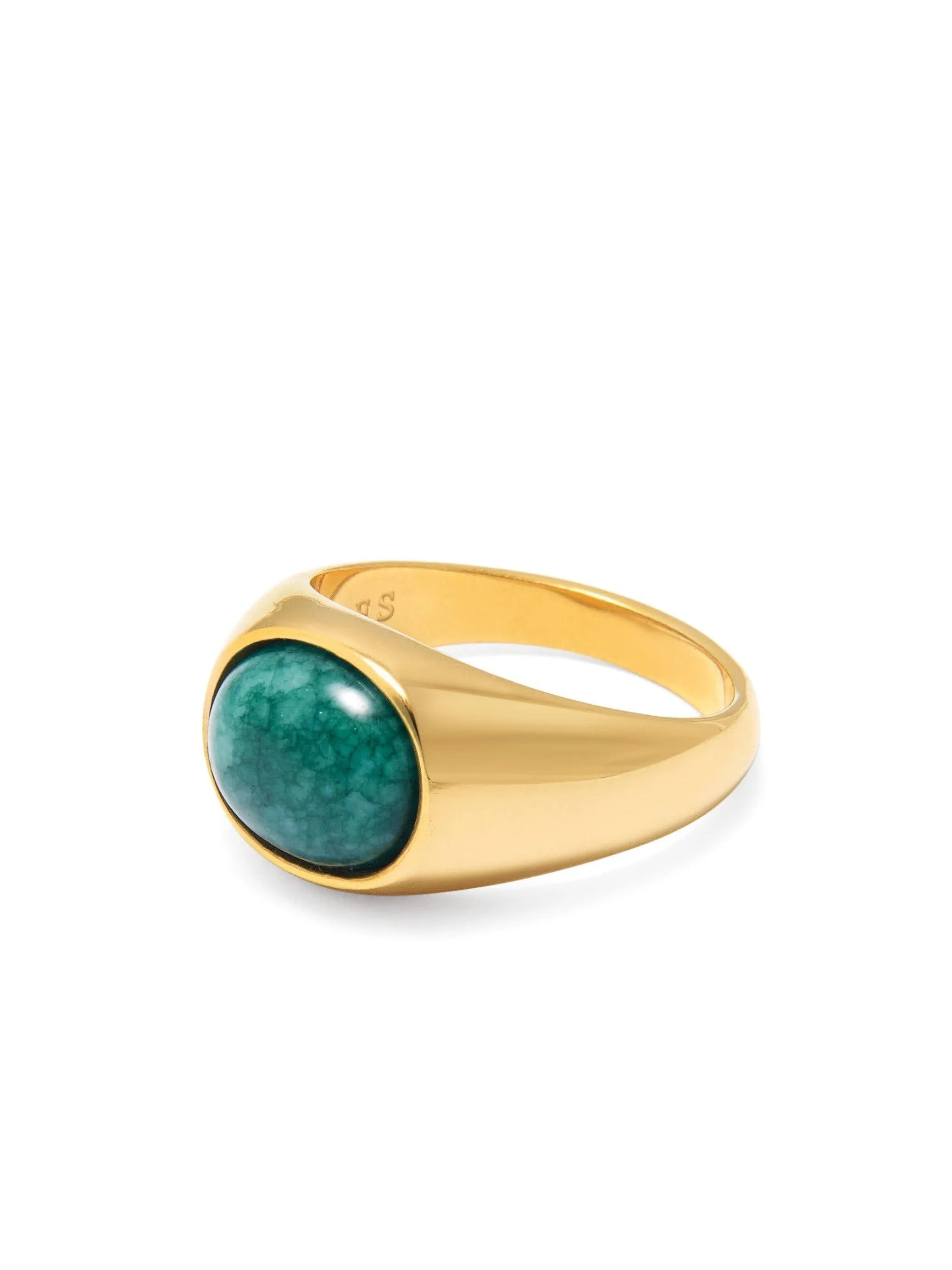 Gold Oval Signet Ring with Green Jade