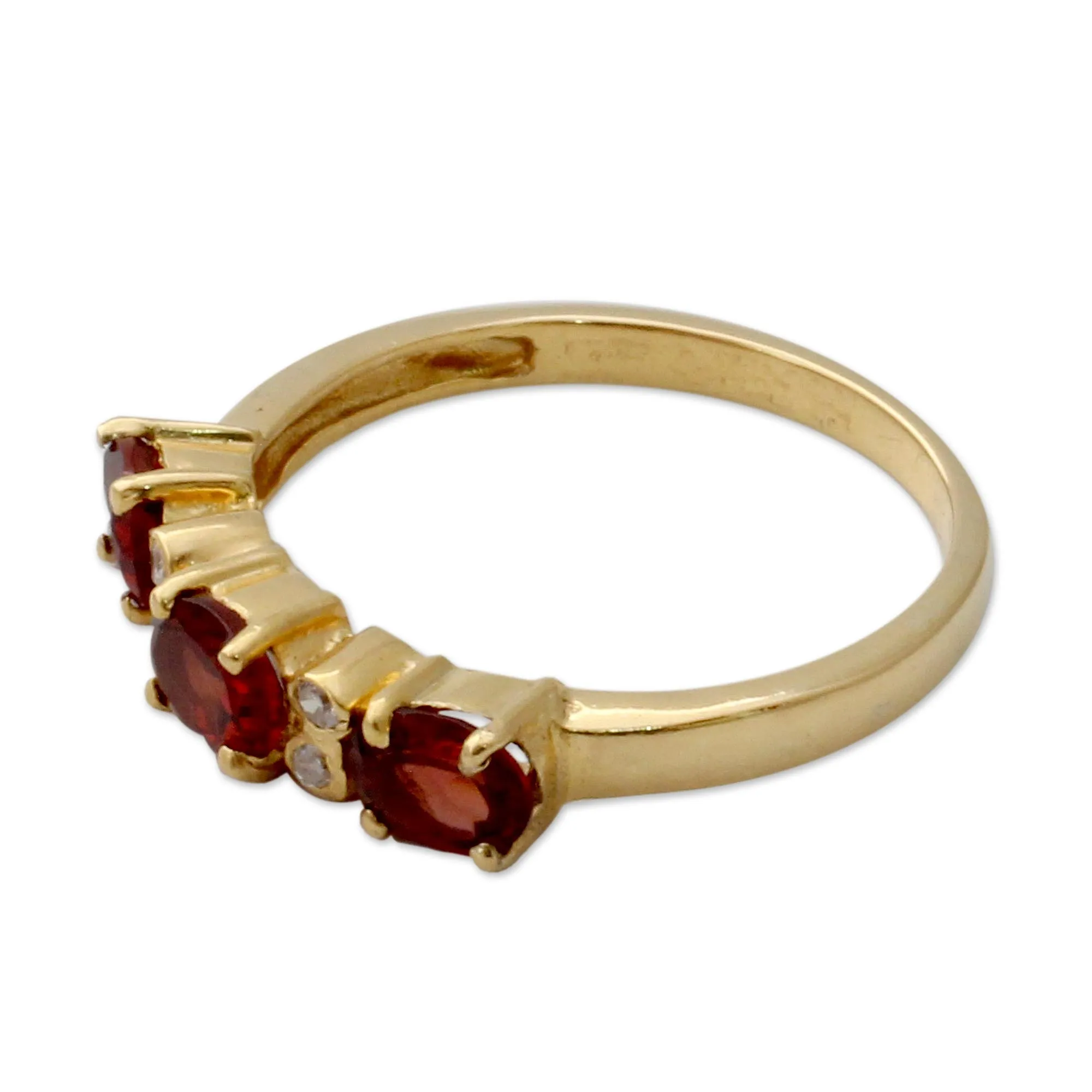 Gold vermeil garnet three-stone ring - Ode | NOVICA