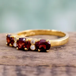 Gold vermeil garnet three-stone ring - Ode | NOVICA