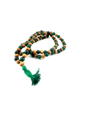 Green Jade & Natural Sandalwood Prayer Mala - 7mm