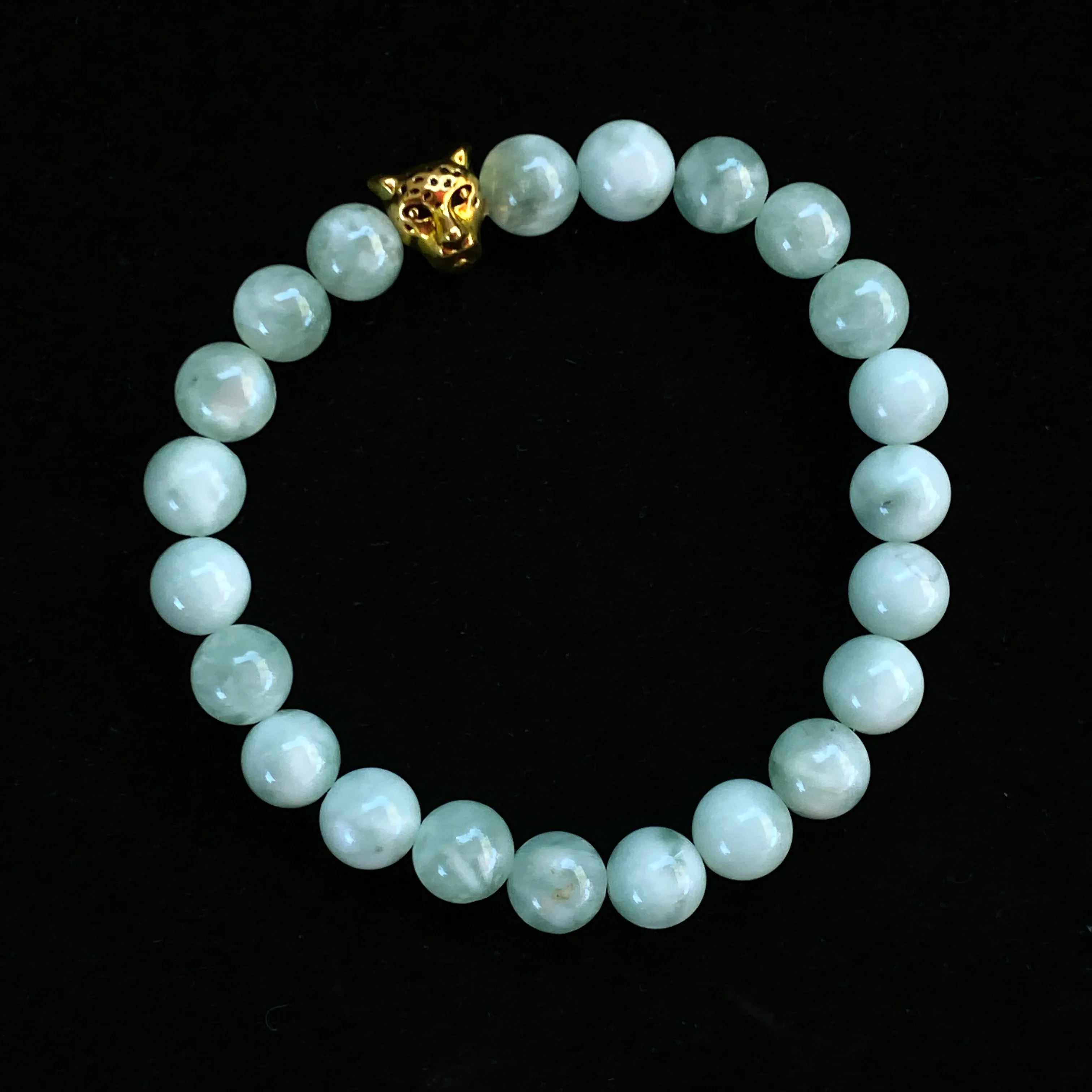 Green Moonstone and Leopard Beaded Gemstone Bracelet