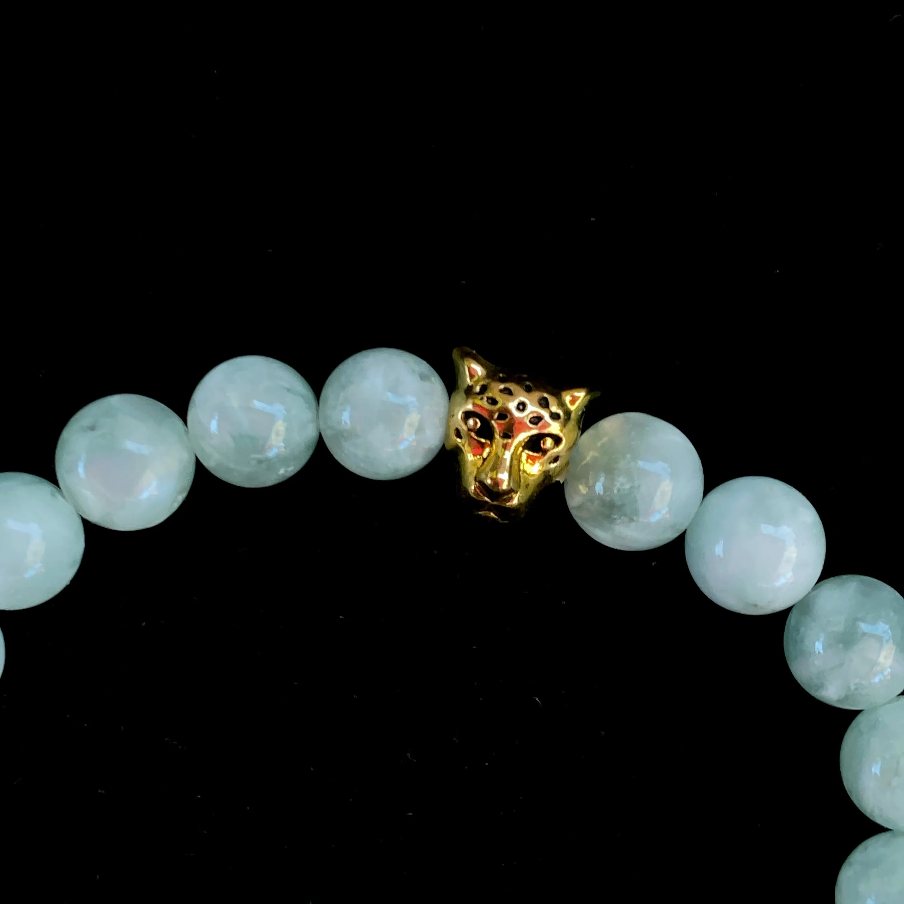 Green Moonstone and Leopard Beaded Gemstone Bracelet