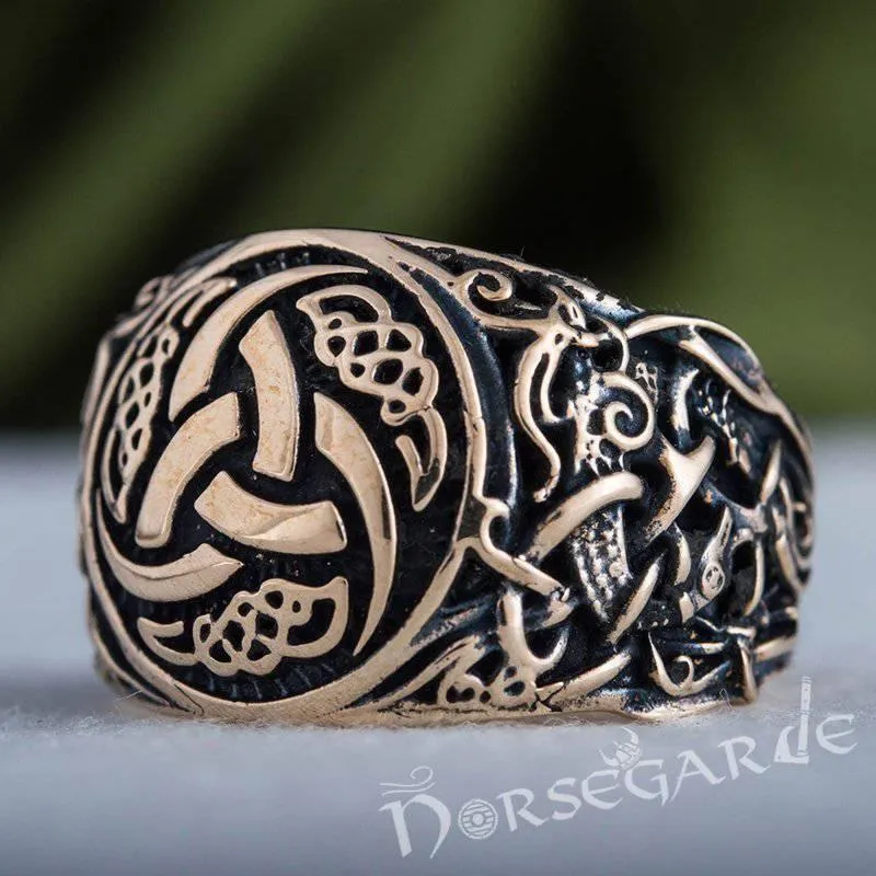 Handcrafted Horn Triskelion Mammen Style Ring - Bronze