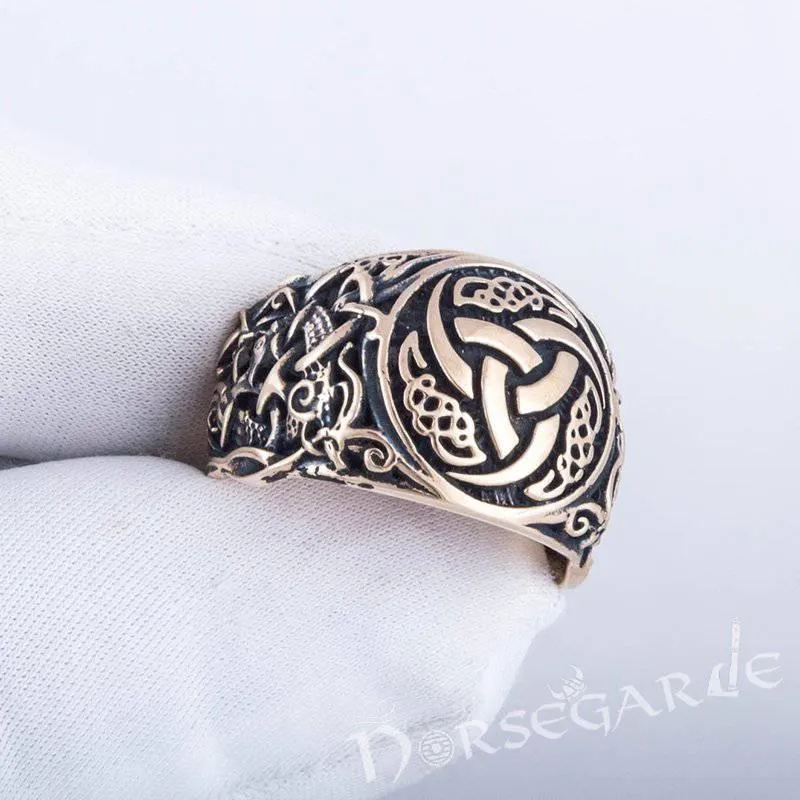 Handcrafted Horn Triskelion Mammen Style Ring - Bronze