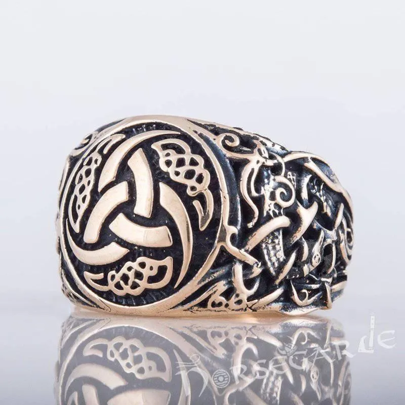 Handcrafted Horn Triskelion Mammen Style Ring - Bronze