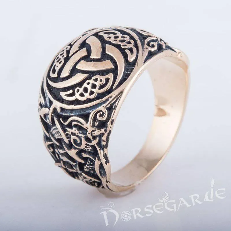 Handcrafted Horn Triskelion Mammen Style Ring - Bronze