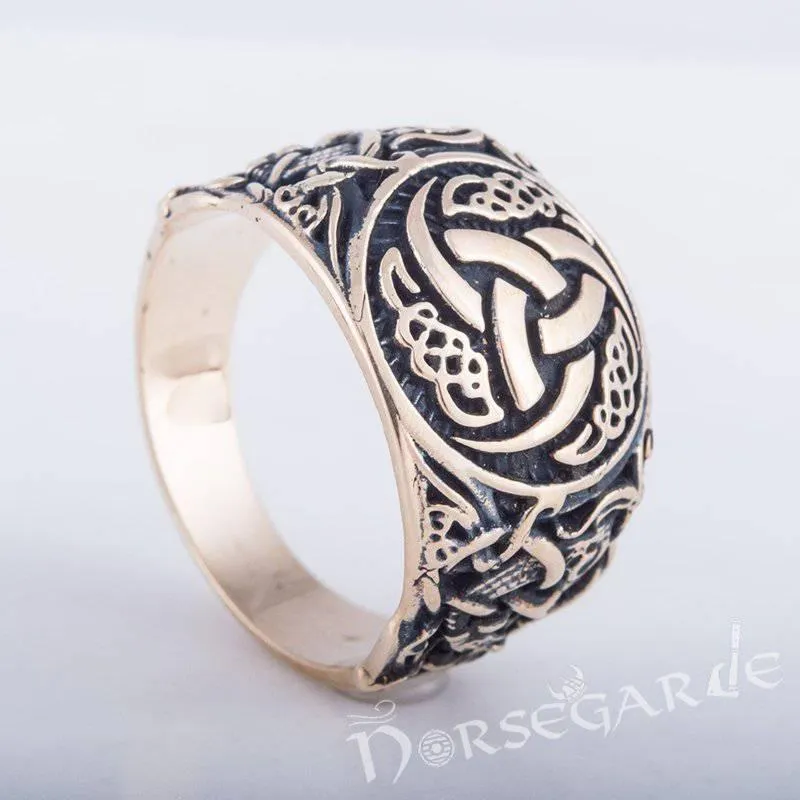 Handcrafted Horn Triskelion Mammen Style Ring - Bronze