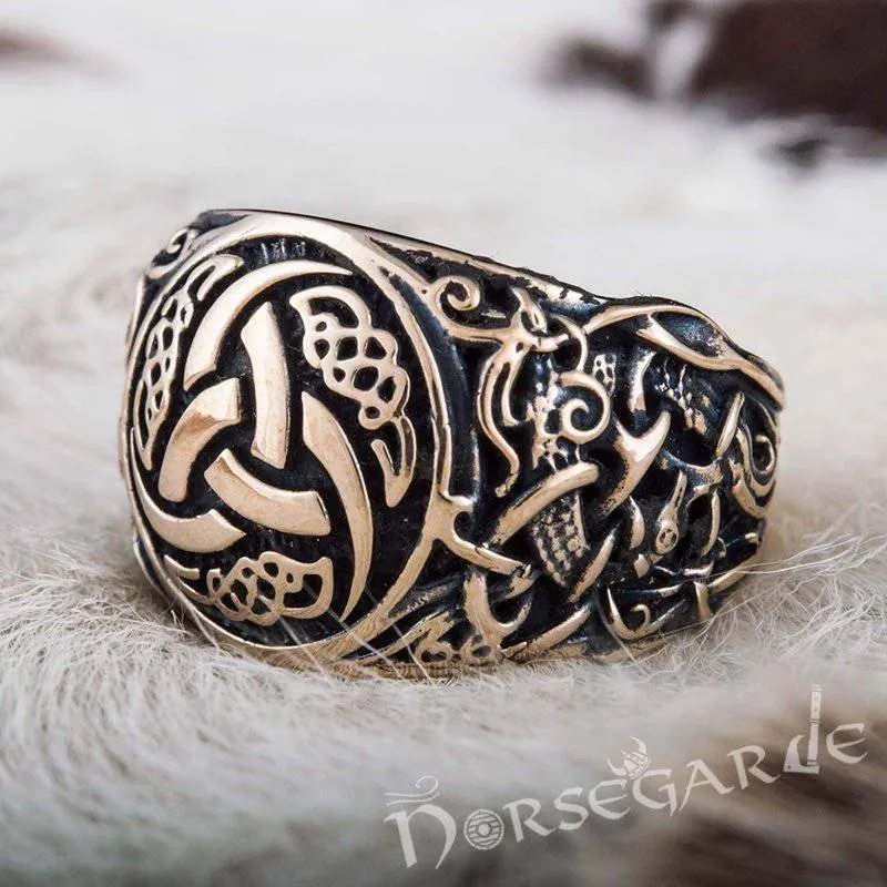 Handcrafted Horn Triskelion Mammen Style Ring - Bronze