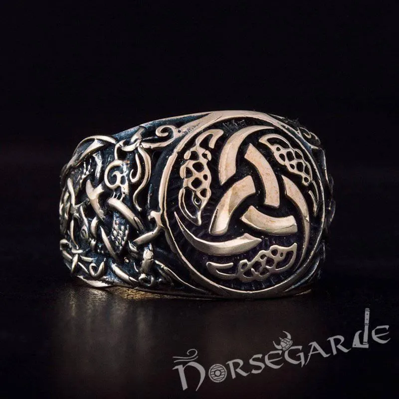 Handcrafted Horn Triskelion Mammen Style Ring - Bronze