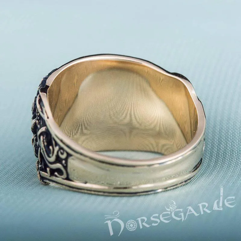 Handcrafted Horn Triskelion Mammen Style Ring - Bronze