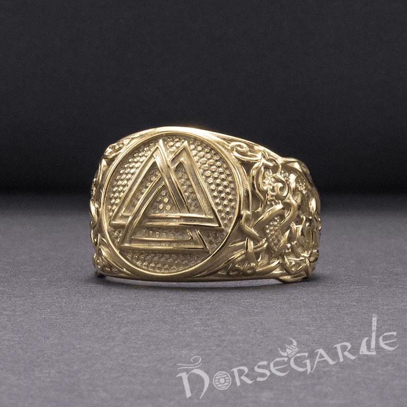 Handcrafted Valknut Rune Mammen Style Ring - Gold